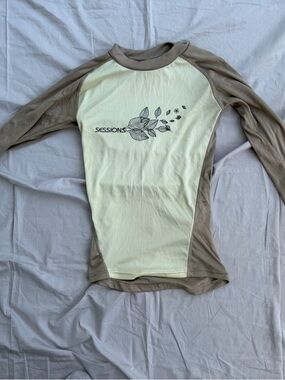 SESSIONS Two-Tone Long Sleeve Thermal Top - Tan & Light Blue Print